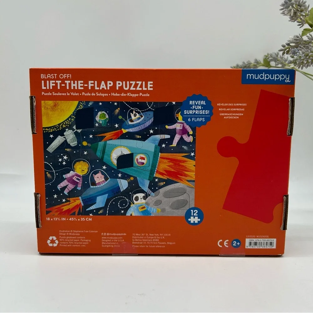 Mudpuppy lift the flap space theme puzzle-blast off 6 flaps 12 pieces puzzle NEW